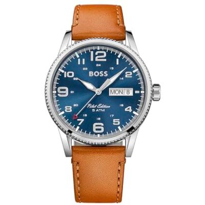 Boss Analog Quarzuhr für Herren mit Hell-Braunes Lederarmband 1513331 Boss Analog Quarzuhr für Herren mit Hell-Braunes Lederarmband 1513331
