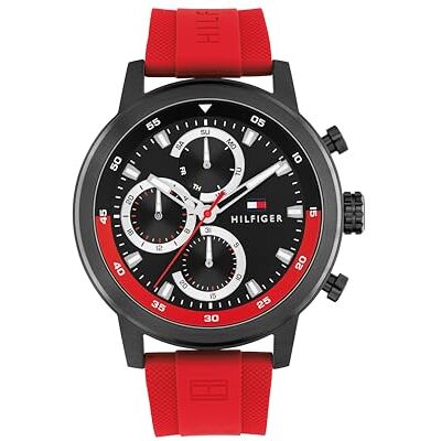 Tommy Hilfiger Multi Zifferblatt Quarz Uhr für Herren mit Rotes Silikonarmband 1792178 Tommy Hilfiger Multi Zifferblatt Quarz Uhr für Herren mit Rotes Silikonarmband 1792178