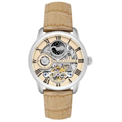 Thomas Earnshaw Longitude skelettierte Automatikuhr für Herren – 44 mm Edelstahlgehäuse, Echtlederarmband, wasserdicht bis 50 m, Sandbraun – ES-8006-0D Thomas Earnshaw Longitude skelettierte Automatikuhr für Herren – 44 mm Edelstahlgehäuse, Echtlederarmband, wasserdicht bis 50 m, Sandbraun – ES-8006-0D