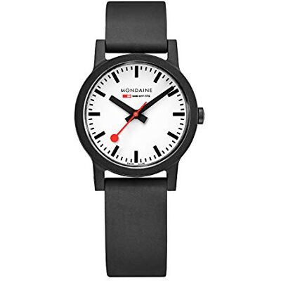 Mondaine Essence MS1.32110.RB Herren und Damen Uhr 32mm Bahnhofsuhr in Schwarz schwarzem Armband aus recycelten Rohstoffen 30m Wasserdicht nachhaltig Hergestellt in der Schweiz Mondaine Essence MS1.32110.RB Herren und Damen Uhr 32mm Bahnhofsuhr in Schwarz schwarzem Armband aus recycelten Rohstoffen 30m Wasserdicht nachhaltig Hergestellt in der Schweiz