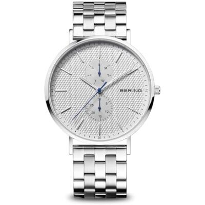 Bering Herren Quarz Uhr Armbanduhr 40 mm silbernes Edelstahlgehäuse und silbernes Zifferblatt Edelstahlband mit Edelstahlelementen 3 ATM 14240-700 Bering Herren Quarz Uhr Armbanduhr 40 mm silbernes Edelstahlgehäuse und silbernes Zifferblatt Edelstahlband mit Edelstahlelementen 3 ATM 14240-700