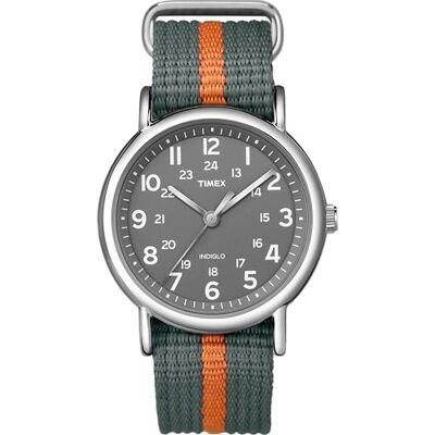 Timex Unisex-Erwachsene Weekender 38 mm Uhr, -Uhr, Grau/Orange gestreift, 38 mm Timex Unisex-Erwachsene Weekender 38 mm Uhr, -Uhr, Grau/Orange gestreift, 38 mm