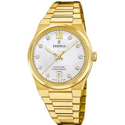 Festina Swiss Made Damenuhr Analog aus Edelstahl 316l Goldfarben Festina Swiss Made Damenuhr Analog aus Edelstahl 316l Goldfarben