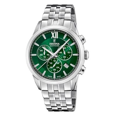 Festina Swiss Made Herrenuhr Analog Edelstahl 316L Silber Quarz Chronograph, Datum Saphirglas, Wasserdicht 10 ATM F20040/3 Chrono Festina Swiss Made Herrenuhr Analog Edelstahl 316L Silber Quarz Chronograph, Datum Saphirglas, Wasserdicht 10 ATM F20040/3 Chrono