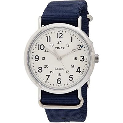 Timex TW2T29200 Weekender Herren-Armbanduhr, 40 mm, silberfarbenes Gehäuse, blaues Stoffarmband Timex TW2T29200 Weekender Herren-Armbanduhr, 40 mm, silberfarbenes Gehäuse, blaues Stoffarmband