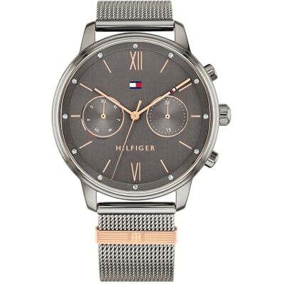 Tommy Hilfiger Multi Zifferblatt Quarz Uhr für Damen mit Graues Edelstahl-Mesh-Gliederarmband 1782304 Tommy Hilfiger Multi Zifferblatt Quarz Uhr für Damen mit Graues Edelstahl-Mesh-Gliederarmband 1782304