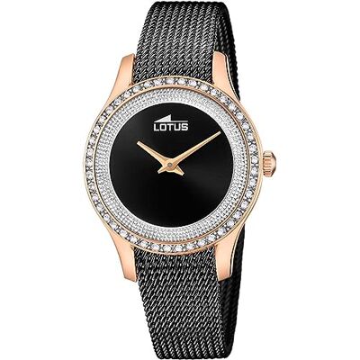 Lotus Damenuhr Analog aus Edelstahl 316l Schwarz Quarzwerk, Widerstandsfähiges Mineralglas, Wasserdicht 5 ATM 18828/2, Trendy Lotus Damenuhr Analog aus Edelstahl 316l Schwarz Quarzwerk, Widerstandsfähiges Mineralglas, Wasserdicht 5 ATM 18828/2, Trendy