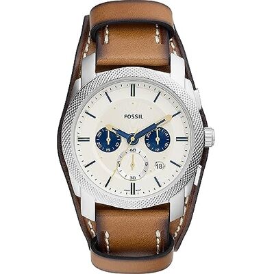 Fossil Machine Uhr für Herren, Chronographenwerk mit Edelstahl- oder Lederarmband, Weiß und Tan, 42MM Fossil Machine Uhr für Herren, Chronographenwerk mit Edelstahl- oder Lederarmband, Weiß und Tan, 42MM