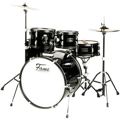 Fame FS22B First Step Rock Set, Piano Black, Komplettes Drum-Set, 22" BassDrum, Mischholz Kessel, Inklusive Hardware & Becken, Ideal für Anfänger und Schlagzeug-Einsteiger Fame FS22B First Step Rock Set, Piano Black, Komplettes Drum-Set, 22" BassDrum, Mischholz Kessel, Inklusive Hardware & Becken, Ideal für Anfänger und Schlagzeug-Einsteiger