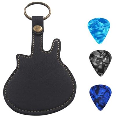 Generic Plektrentasche und Tragetasche aus PU Leder mit Schlüsselanhänger für Gitarre, Bass, Ukulele, Halteretui mit 3 Aufbewahrungstaschen Generic Plektrentasche und Tragetasche aus PU Leder mit Schlüsselanhänger für Gitarre, Bass, Ukulele, Halteretui mit 3 Aufbewahrungstaschen