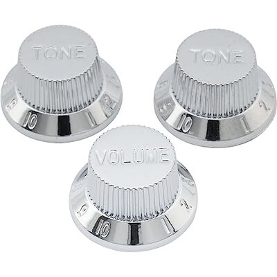 Musiclily Metrisch 6mm Gitarre Potiknopf 1 Volume 2 Tone Control Knobs Set für Fender Strat Squier ST Style E-Gitarre, Chrom(3er Set) Musiclily Metrisch 6mm Gitarre Potiknopf 1 Volume 2 Tone Control Knobs Set für Fender Strat Squier ST Style E-Gitarre, Chrom(3er Set)