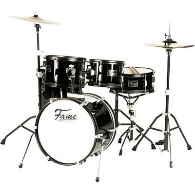 Fame FS18B First Step Drum-Set, Piano Black, 18 Zoll BassDrum, Mischholz Kessel, Inklusive Hardware und Becken, Ideal für Einsteiger, Übungsschlagzeug mit Aluminium Böckchen Fame FS18B First Step Drum-Set, Piano Black, 18 Zoll BassDrum, Mischholz Kessel, Inklusive Hardware und Becken, Ideal für Einsteiger, Übungsschlagzeug mit Aluminium Böckchen
