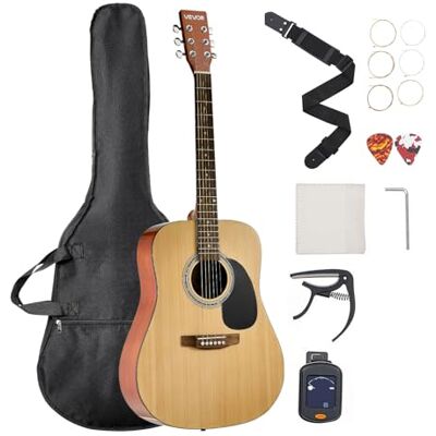 VEVOR Dreadnought Akustik Gitarre, 1041,4 mm, Akustische Gitarre Set Anfängerpaket mit Gigbag, Stimmgerät, Gurt, Saiten, Plektren, Kapodaster, Palisandergriffbrett, für Erwachsene, Natur VEVOR Dreadnought Akustik Gitarre, 1041,4 mm, Akustische Gitarre Set Anfängerpaket mit Gigbag, Stimmgerät, Gurt, Saiten, Plektren, Kapodaster, Palisandergriffbrett, für Erwachsene, Natur