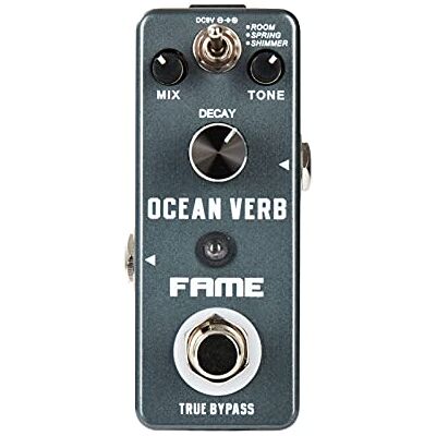 Fame Ocean Verb, Reverb Effekt für Gitarren, 3 Hall-Effekt-Modi (Room, Spring, Shimmer), Decay, Tone und Mix Regler, True Bypass, Kompaktes Metallgehäuse Fame Ocean Verb, Reverb Effekt für Gitarren, 3 Hall-Effekt-Modi (Room, Spring, Shimmer), Decay, Tone und Mix Regler, True Bypass, Kompaktes Metallgehäuse