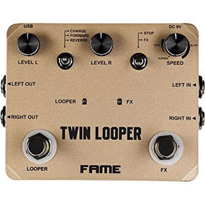 Fame Stereo Looper Pedal für Gitarre, Twin, 10 Minuten Aufnahmezeit, Unbegrenzte Overdubs, True Bypass, Geeignet für Live und Studio Fame Stereo Looper Pedal für Gitarre, Twin, 10 Minuten Aufnahmezeit, Unbegrenzte Overdubs, True Bypass, Geeignet für Live und Studio
