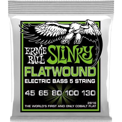 Ernie Ball Regular Slinky 5-Saiten Flatwound E-Gitarrensaiten, Stärke 45-130 Ernie Ball Regular Slinky 5-Saiten Flatwound E-Gitarrensaiten, Stärke 45-130