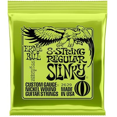 Ernie Ball Regular Slinky E-Gitarrensaiten, für 8-Saiter, Nickelwicklung, Stärke 10–74 Ernie Ball Regular Slinky E-Gitarrensaiten, für 8-Saiter, Nickelwicklung, Stärke 10–74