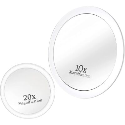 Mirrorvana Vergrößerungsspiegel-Set, 20-Fach & 10-Fach, Saugnapf 15 & 10 cm Runder Kosmetikspiegel & Schminkspiegel fürs Badezimmer – zwei praktische Größen für jede Beauty-Routine, stilvoll zugleich Mirrorvana Vergrößerungsspiegel-Set, 20-Fach & 10-Fach, Saugnapf 15 & 10 cm Runder Kosmetikspiegel & Schminkspiegel fürs Badezimmer – zwei praktische Größen für jede Beauty-Routine, stilvoll zugleich