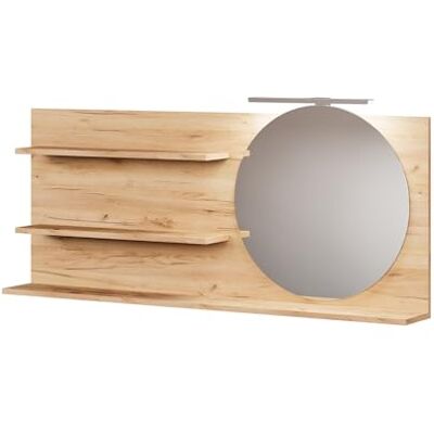 Vicco Spiegelregal Avena, Eiche, 120 x 50 cm LED-Beleuchtung · 3 Ablagefächer · Spiegel mit Ablagen · Runder Spiegel · Platz für Badaccessoires Vicco Spiegelregal Avena, Eiche, 120 x 50 cm LED-Beleuchtung · 3 Ablagefächer · Spiegel mit Ablagen · Runder Spiegel · Platz für Badaccessoires