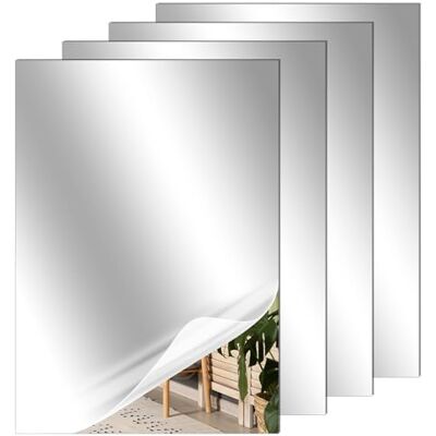 QWORK ® 4 Stück A4 Selbstklebender Spiegel, HD Acrylic Spiegelblätter 2mm Dick, für Schlafzimmer, Badezimmer QWORK ® 4 Stück A4 Selbstklebender Spiegel, HD Acrylic Spiegelblätter 2mm Dick, für Schlafzimmer, Badezimmer