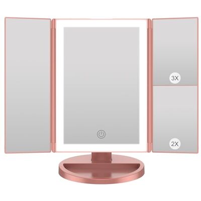 WEILY Schminkspiegel mit Beleuchtung, Kosmetikspiegel mit 1X/2X/3X Vergrößerung, Faltbare Schminkspiegel mit LED-Beleuchtung und Touchscreen, Tischspiegel Unterstützung USB und Batterie (Rosengold) WEILY Schminkspiegel mit Beleuchtung, Kosmetikspiegel mit 1X/2X/3X Vergrößerung, Faltbare Schminkspiegel mit LED-Beleuchtung und Touchscreen, Tischspiegel Unterstützung USB und Batterie (Rosengold)
