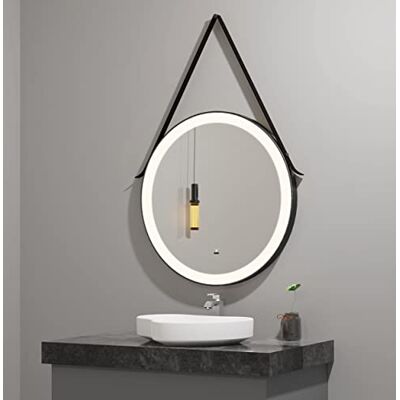 axentia LED-Badspiegel, runder Spiegel mit Aufhänge-Gurt, schwarz, Ø ca. 60 cm axentia LED-Badspiegel, runder Spiegel mit Aufhänge-Gurt, schwarz, Ø ca. 60 cm