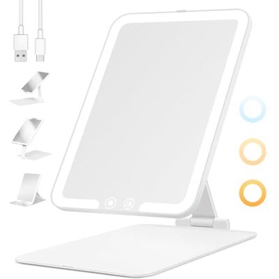 FANCYSEEU Kosmetikspiegel mit Beleuchtetung, Wiederaufladbar Touchscreen Schminkspiegel, 3 Farben Dimmbarer Faltbar Tischspiegel, Ultraschlank Tragbarer Reisespiegel mit Licht FANCYSEEU Kosmetikspiegel mit Beleuchtetung, Wiederaufladbar Touchscreen Schminkspiegel, 3 Farben Dimmbarer Faltbar Tischspiegel, Ultraschlank Tragbarer Reisespiegel mit Licht