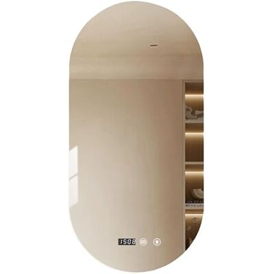 Select Badezimmer Wandspiegel Beleuchtung. Oval Wandspiegel LED, 3 Lichtfarben Einstellbar, Dimmbar, Anti-Beschlag, mit Zeit- und Temperaturanzeige. Ideal für Badezimmer oder Schminktisch. (50x90cm) Select Badezimmer Wandspiegel Beleuchtung. Oval Wandspiegel LED, 3 Lichtfarben Einstellbar, Dimmbar, Anti-Beschlag, mit Zeit- und Temperaturanzeige. Ideal für Badezimmer oder Schminktisch. (50x90cm)