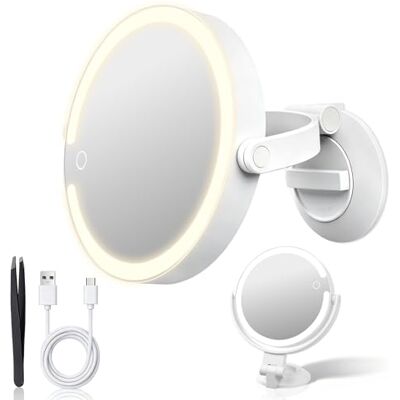 Tuocal Kosmetikspiegel mit Beleuchtung, Doppelseitiger 1X / 10X Vergrößerungsspiegel mit Saugnapf, Wandvergrößerung Spiegel mit 3 Farben, 360° Drehbarer Schminkspiegel für Zimmer und Badezimmer Tuocal Kosmetikspiegel mit Beleuchtung, Doppelseitiger 1X / 10X Vergrößerungsspiegel mit Saugnapf, Wandvergrößerung Spiegel mit 3 Farben, 360° Drehbarer Schminkspiegel für Zimmer und Badezimmer