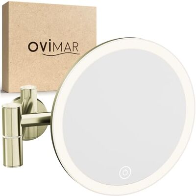 ovimar Kosmetikspiegel Blavand Gold mit Beleuchtung wiederaufladbar Wandmontage zum Bohren im Badezimmer 5fach Vergrößerungsspiegel Schminkspiegel mit Licht 360 Grad Spiegel ovimar Kosmetikspiegel Blavand Gold mit Beleuchtung wiederaufladbar Wandmontage zum Bohren im Badezimmer 5fach Vergrößerungsspiegel Schminkspiegel mit Licht 360 Grad Spiegel