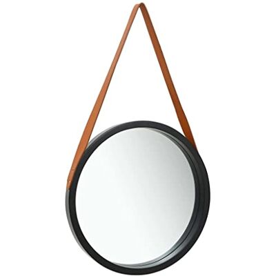 vidaXL Wandspiegel mit Riemen Vintage Retro Hängespiegel Dekospiegel Spiegel Badspiegel Rundspiegel Flurspiegel Garderobe 50cm Schwarz vidaXL Wandspiegel mit Riemen Vintage Retro Hängespiegel Dekospiegel Spiegel Badspiegel Rundspiegel Flurspiegel Garderobe 50cm Schwarz