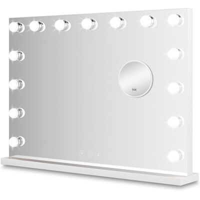 Bayt Hollywood Schminkspiegel mit Beleuchtung, 10-Fach Vergrößerung, Weiß 18 dimmbare LED-Lampen, 3 Lichtmodi, Touch-Dimmer, 58x46 cm, Standspiegel oder Wandmontage, Kosmetikspiegel für Schminktisch Bayt Hollywood Schminkspiegel mit Beleuchtung, 10-Fach Vergrößerung, Weiß 18 dimmbare LED-Lampen, 3 Lichtmodi, Touch-Dimmer, 58x46 cm, Standspiegel oder Wandmontage, Kosmetikspiegel für Schminktisch