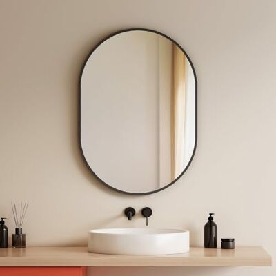 EMKE Badspiegel Oval Schwarz 50 x 70 cm, HD Dekorativer Wandspiegel Ovaler Wandspiegel, schwarzer Rahmen, horizontal vertikal, Badezimmer Wohnzimmer Flur, explosionsgeschützt Sicherheit EMKE Badspiegel Oval Schwarz 50 x 70 cm, HD Dekorativer Wandspiegel Ovaler Wandspiegel, schwarzer Rahmen, horizontal vertikal, Badezimmer Wohnzimmer Flur, explosionsgeschützt Sicherheit