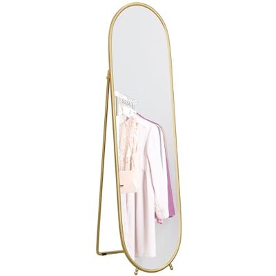 HOMCOM Ganzkörperspiegel mit Ständer Metallrahmen Oval 160 x 40 cm Gold Wandspiegel, Standspiegel, Wohnzimmer, Schlafzimmer HOMCOM Ganzkörperspiegel mit Ständer Metallrahmen Oval 160 x 40 cm Gold Wandspiegel, Standspiegel, Wohnzimmer, Schlafzimmer