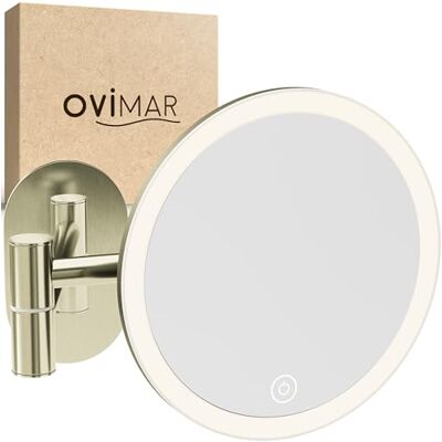 ovimar Kosmetikspiegel Blavand Gold mit Beleuchtung wiederaufladbar Wandmontage ohne Bohren im Badezimmer 5fach Vergrößerungsspiegel Schminkspiegel mit Licht 360 Grad Spiegel ovimar Kosmetikspiegel Blavand Gold mit Beleuchtung wiederaufladbar Wandmontage ohne Bohren im Badezimmer 5fach Vergrößerungsspiegel Schminkspiegel mit Licht 360 Grad Spiegel