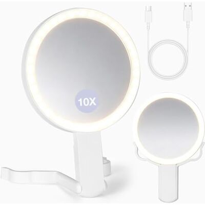 VINATO Faltbarer Schminkspiegel mit 10X Vergrößerung & Beleuchtung, Dual-Sided Kosmetikspiegel mit 3 Lichtmodi, Tragbarer Vergrößerungsspiegel mit LED für Unterwegs VINATO Faltbarer Schminkspiegel mit 10X Vergrößerung & Beleuchtung, Dual-Sided Kosmetikspiegel mit 3 Lichtmodi, Tragbarer Vergrößerungsspiegel mit LED für Unterwegs