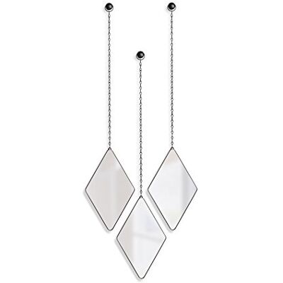 Umbra Dima 3-teiliger Wandspiegel und Wanddekoration, Metall, Schwarz, Rautenförmig Umbra Dima 3-teiliger Wandspiegel und Wanddekoration, Metall, Schwarz, Rautenförmig