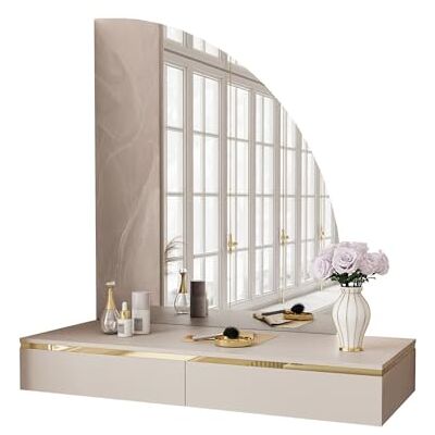 Lookway Schminktisch Aurora-Q Kaschmir matt, hängend mit LED Spiegel – moderner Make-up Tisch zur Wandmontage, platzsparender Frisiertisch für Schlafzimmer (Spiegel Rechts) Lookway Schminktisch Aurora-Q Kaschmir matt, hängend mit LED Spiegel – moderner Make-up Tisch zur Wandmontage, platzsparender Frisiertisch für Schlafzimmer (Spiegel Rechts)