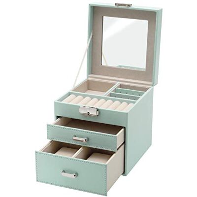 Clauss Schmuckkästchen, 3 Ebenen, 2 Schubladen, Spiegel im Deckel, abschließbar, PU-Leder, Geschenk, BC-10045 Clauss Schmuckkästchen, 3 Ebenen, 2 Schubladen, Spiegel im Deckel, abschließbar, PU-Leder, Geschenk, BC-10045