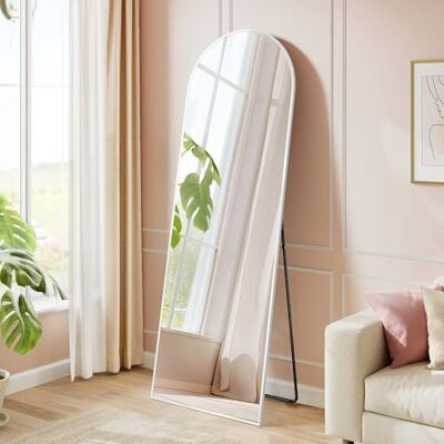 SONGMICS Ganzkörperspiegel, 160 x 50 cm, gewölbter Standspiegel, Rahmen aus Aluminiumlegierung, Hartglas, für Schlafzimmer, Wohnzimmer, Garderobe, mattweiß LFM031WC01 SONGMICS Ganzkörperspiegel, 160 x 50 cm, gewölbter Standspiegel, Rahmen aus Aluminiumlegierung, Hartglas, für Schlafzimmer, Wohnzimmer, Garderobe, mattweiß LFM031WC01