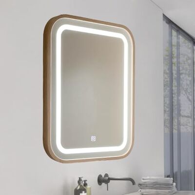 M Ledme Badezimmerspiegel mit Licht, 60 x 80 cm, Holzspiegel, quadratisch, 15 W, dimmbar, 3 Lichtfarben, Touch-Schalter, HD-Hartglas, IP44, horizontal/vertikal M Ledme Badezimmerspiegel mit Licht, 60 x 80 cm, Holzspiegel, quadratisch, 15 W, dimmbar, 3 Lichtfarben, Touch-Schalter, HD-Hartglas, IP44, horizontal/vertikal