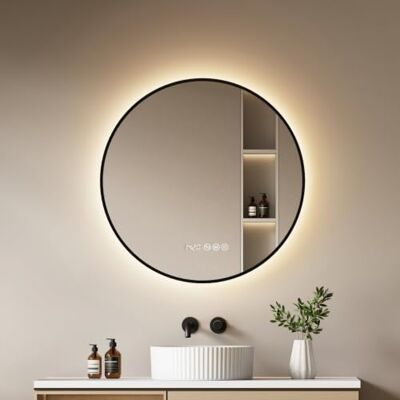 EMKE Badspiegel mit Beleuchtung Rund 80cm, Schwarzer, 3 Lichtfarben LED Badezimmerspiegel mit Anti-Beschlag, Touch, Dimmfunktion, Uhr, Temperatur, Memory-Funktion EMKE Badspiegel mit Beleuchtung Rund 80cm, Schwarzer, 3 Lichtfarben LED Badezimmerspiegel mit Anti-Beschlag, Touch, Dimmfunktion, Uhr, Temperatur, Memory-Funktion