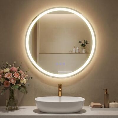 SONGMICS Badspiegel mit Beleuchtung, Spiegel rund, Wandspiegel, Badezimmerspiegel Antibeschlag-Funktion, Farbtemperatur und Helligkeit einstellbar, Bad Schlafzimmer, 51 cm, wolkenweiß LWM213WC02 SONGMICS Badspiegel mit Beleuchtung, Spiegel rund, Wandspiegel, Badezimmerspiegel Antibeschlag-Funktion, Farbtemperatur und Helligkeit einstellbar, Bad Schlafzimmer, 51 cm, wolkenweiß LWM213WC02