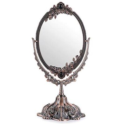 JUXYES Metall Tischplatte Antik Dekorativer Make-up Spiegel mit Ständer, Vintage Drehbarer Doppelseitiger Kosmetikspiegel mit Rahmen, Retro Desktop Oval Ankleidespiegel für Badezimmer Schlafzimmer JUXYES Metall Tischplatte Antik Dekorativer Make-up Spiegel mit Ständer, Vintage Drehbarer Doppelseitiger Kosmetikspiegel mit Rahmen, Retro Desktop Oval Ankleidespiegel für Badezimmer Schlafzimmer