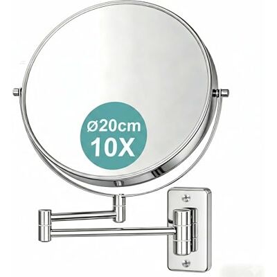 Relaxdays Kosmetikspiegel, Wandmontage, 10-Fach Vergrößerung, 360° drehbar, Ø 20 cm, Metall, Schminkspiegel, Silber Relaxdays Kosmetikspiegel, Wandmontage, 10-Fach Vergrößerung, 360° drehbar, Ø 20 cm, Metall, Schminkspiegel, Silber