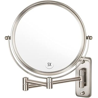 ALHAKIN Wandmontierter Make-up-Spiegel, 1X/5X Vergrößerungsspiegel, doppelseitig, 20,3 cm ausziehbarer Badezimmerspiegel zum Rasieren, Nickel ALHAKIN Wandmontierter Make-up-Spiegel, 1X/5X Vergrößerungsspiegel, doppelseitig, 20,3 cm ausziehbarer Badezimmerspiegel zum Rasieren, Nickel