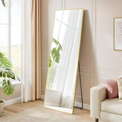 SONGMICS Ganzkörperspiegel, 150 x 40 cm, rechteckiger Standspiegel, Rahmen aus Aluminiumlegierung, Hartglas, für Schlafzimmer, Wohnzimmer, Garderobe, blassold LFM034AB01 SONGMICS Ganzkörperspiegel, 150 x 40 cm, rechteckiger Standspiegel, Rahmen aus Aluminiumlegierung, Hartglas, für Schlafzimmer, Wohnzimmer, Garderobe, blassold LFM034AB01