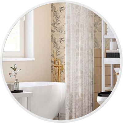 SONGMICS Runder Spiegel, Wandspiegel, Aluminiumrahmen, 41 cm Modern, einfache Montage, für Bad, Wohnzimmer, Schlafzimmer, Flur, Mattweiss, BERIT Kollektion LWM104WC01 SONGMICS Runder Spiegel, Wandspiegel, Aluminiumrahmen, 41 cm Modern, einfache Montage, für Bad, Wohnzimmer, Schlafzimmer, Flur, Mattweiss, BERIT Kollektion LWM104WC01