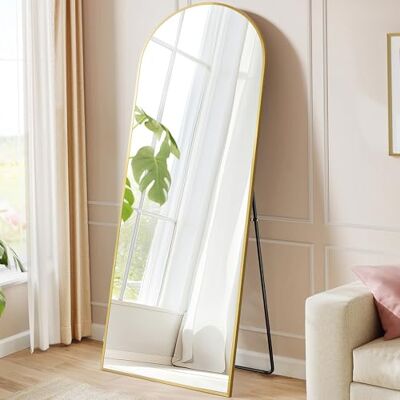 SONGMICS Ganzkörperspiegel, gewölbter Standspiegel, Hartglas, 165 x 60 cm Rahmen aus Aluminiumlegierung, für Schlafzimmer, Wohnzimmer, Garderobe, Blassgold, AILEAS Kollektion LFM039AB01 SONGMICS Ganzkörperspiegel, gewölbter Standspiegel, Hartglas, 165 x 60 cm Rahmen aus Aluminiumlegierung, für Schlafzimmer, Wohnzimmer, Garderobe, Blassgold, AILEAS Kollektion LFM039AB01