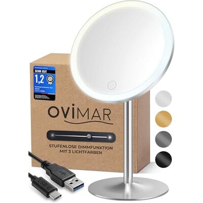 ovimar Kosmetikspiegel Bogo Silber mit Beleuchtung wiederaufladbar freistehend im Badezimmer 5fach Vergrößerungsspiegel Schminkspiegel mit Licht 360 Grad Spiegel ovimar Kosmetikspiegel Bogo Silber mit Beleuchtung wiederaufladbar freistehend im Badezimmer 5fach Vergrößerungsspiegel Schminkspiegel mit Licht 360 Grad Spiegel
